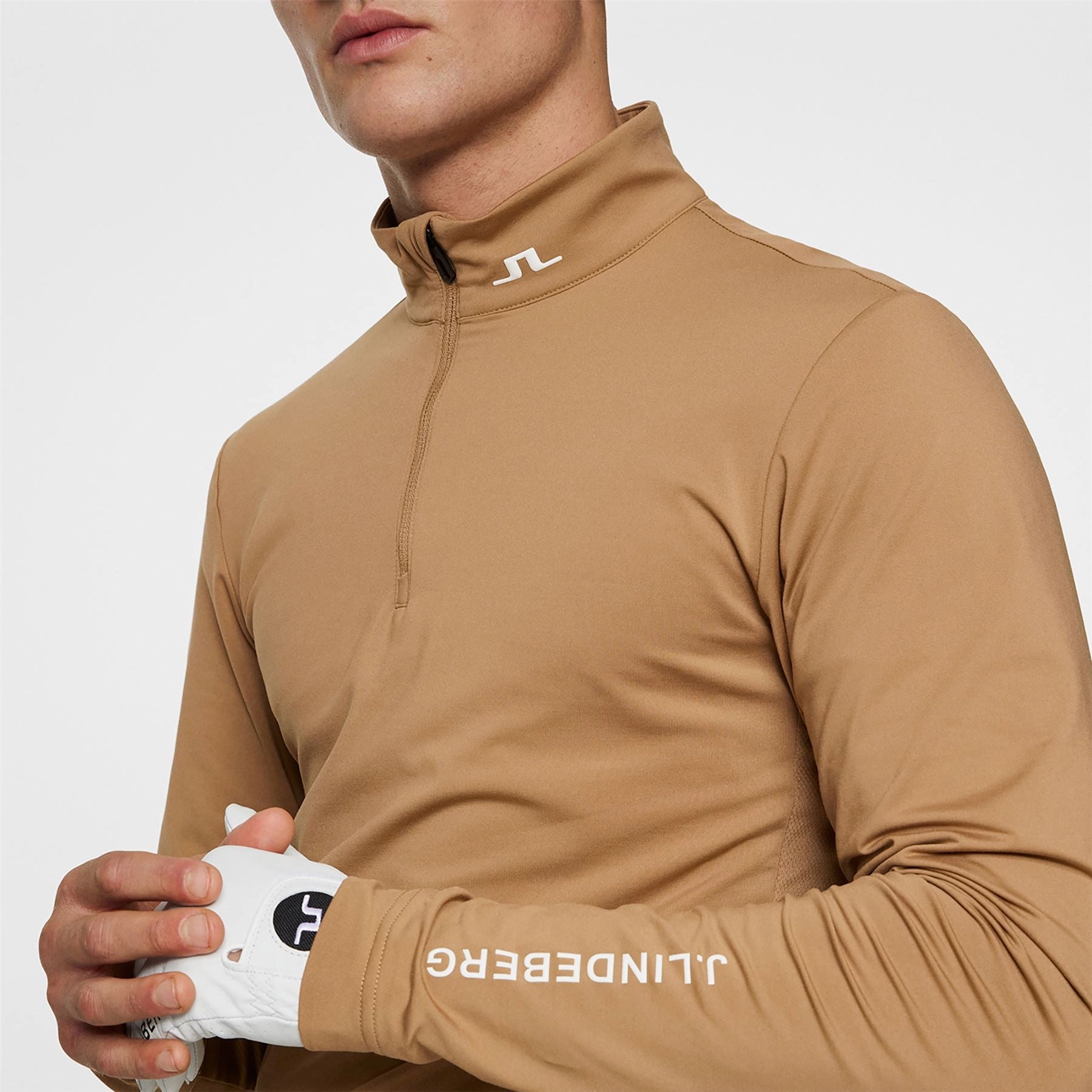 Tour Tech Quarter Zip Mid Layer Tigers Eye J.Lindeberg Golfwear for Men
