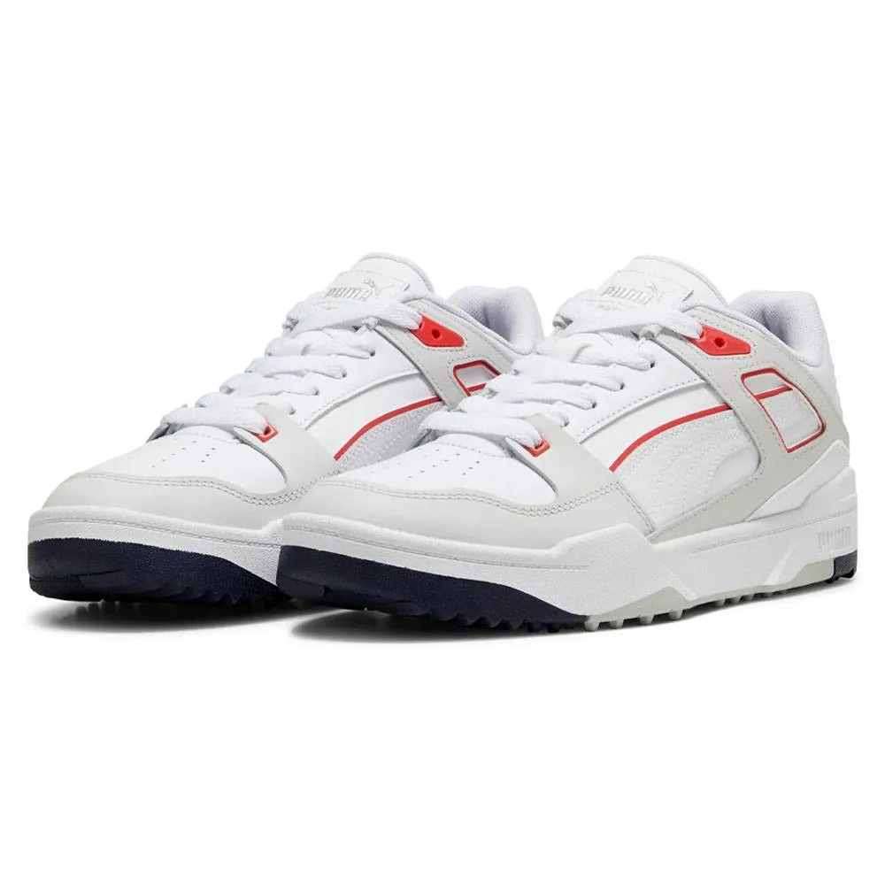 Profile View Of Shoes PUMA Slipstream G Spikeless Golf Shoes White/Deep Navy - 24 Men