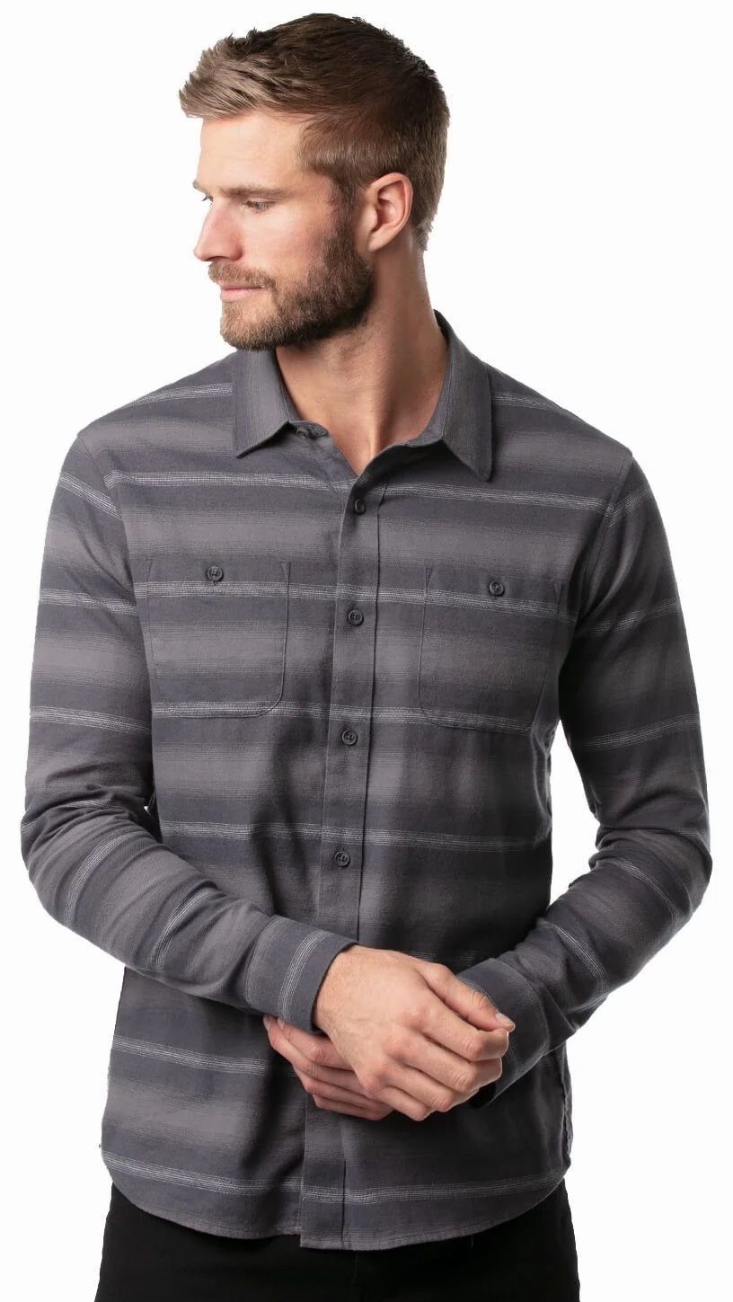 TRAVIS MATHEW 'FINAL APPROACH '  FLANNEL BUTTON SHIRT - GRAY PINSTRIPE Travis Mathew men's golf apparel