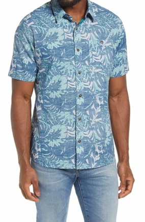 TRAVIS MATHEW 'KATMAI' COTTON BUTTON SHORT SLEEVE SHIRT - BLUE OPAL Travis Mathew men's golf apparel