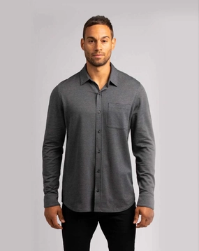 TRAVIS MATHEW 'SLATER' BUTTON SHIRT - HEATHER BLACK Travis Mathew men's golf apparel