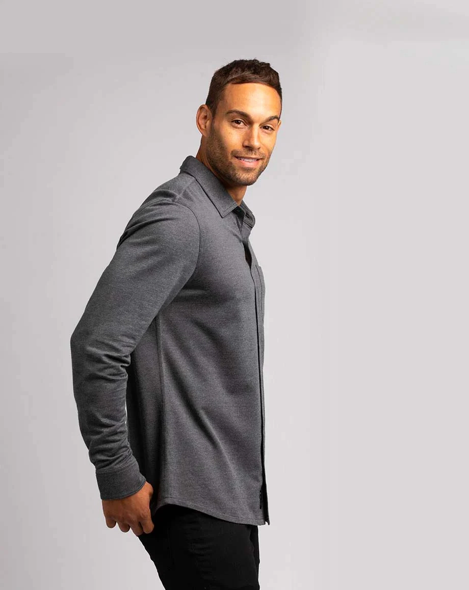 TRAVIS MATHEW 'SLATER' BUTTON SHIRT - HEATHER BLACK Travis Mathew Men's Golf Apparel