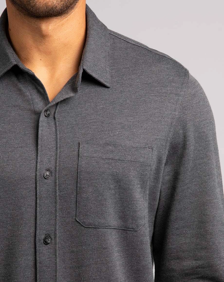 TRAVIS MATHEW 'SLATER' BUTTON SHIRT - HEATHER BLACK Travis Mathew Men's Golf Apparel