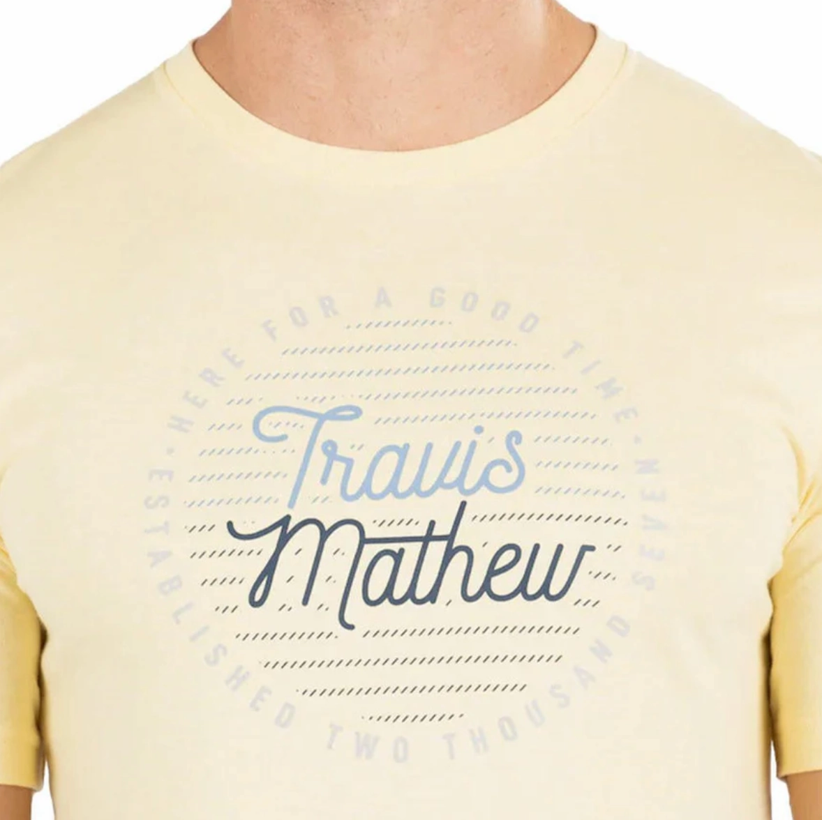 TRAVIS MATHEW CHEERS MY DEARS T-SHIRT - HEATHER SUNLIGHT Travis Mathew Men's Golf Apparel