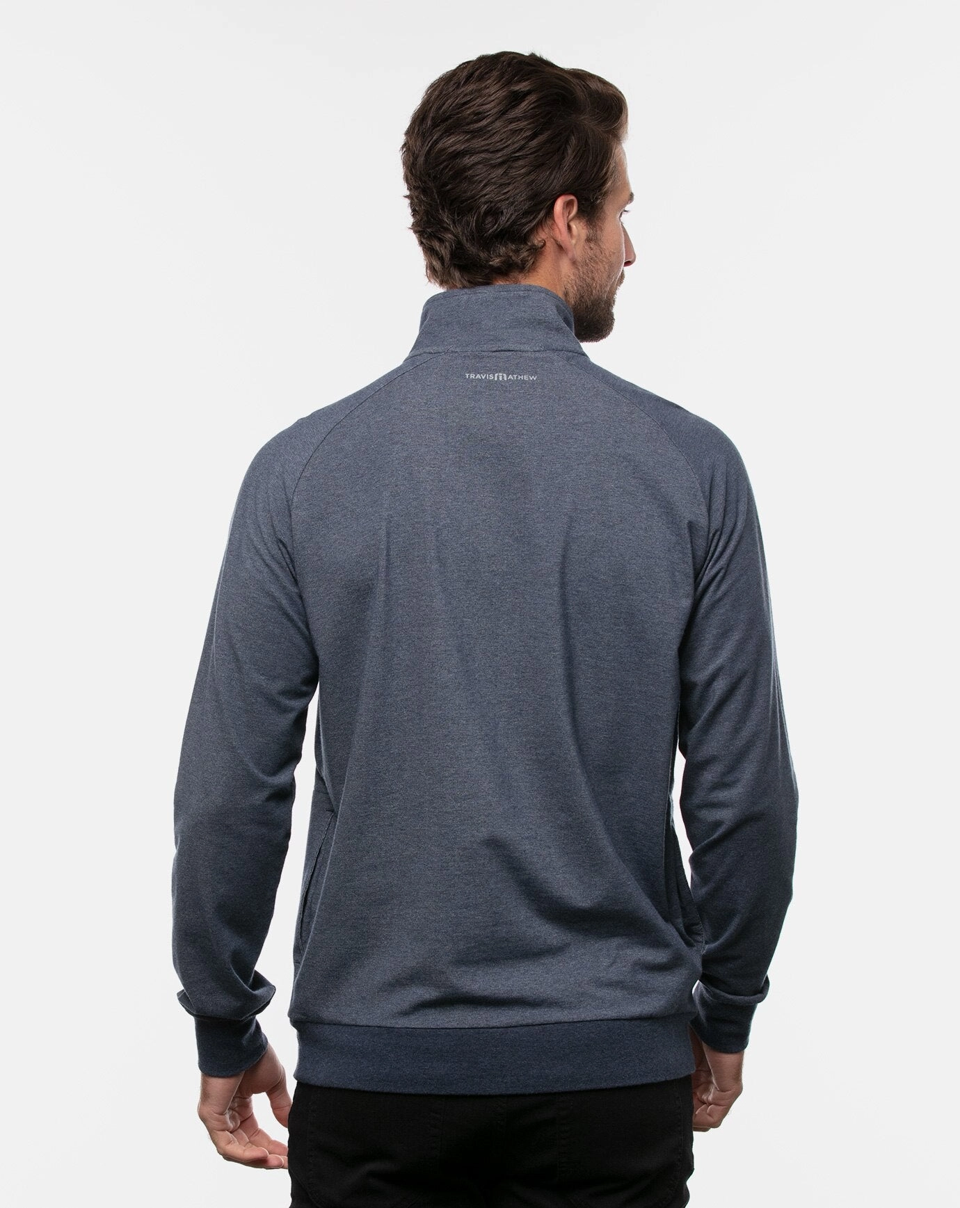 TRAVIS MATHEW MEN'S ZACKARY 1/4 ZIP PULLOVER - HEATHER BLUE NIGHTS Travis Mathew Men's Golf Apparel