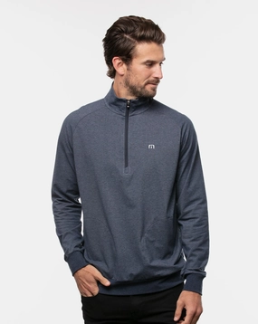 TRAVIS MATHEW MEN'S ZACKARY 1/4 ZIP PULLOVER - HEATHER BLUE NIGHTS Travis Mathew men's golf apparel