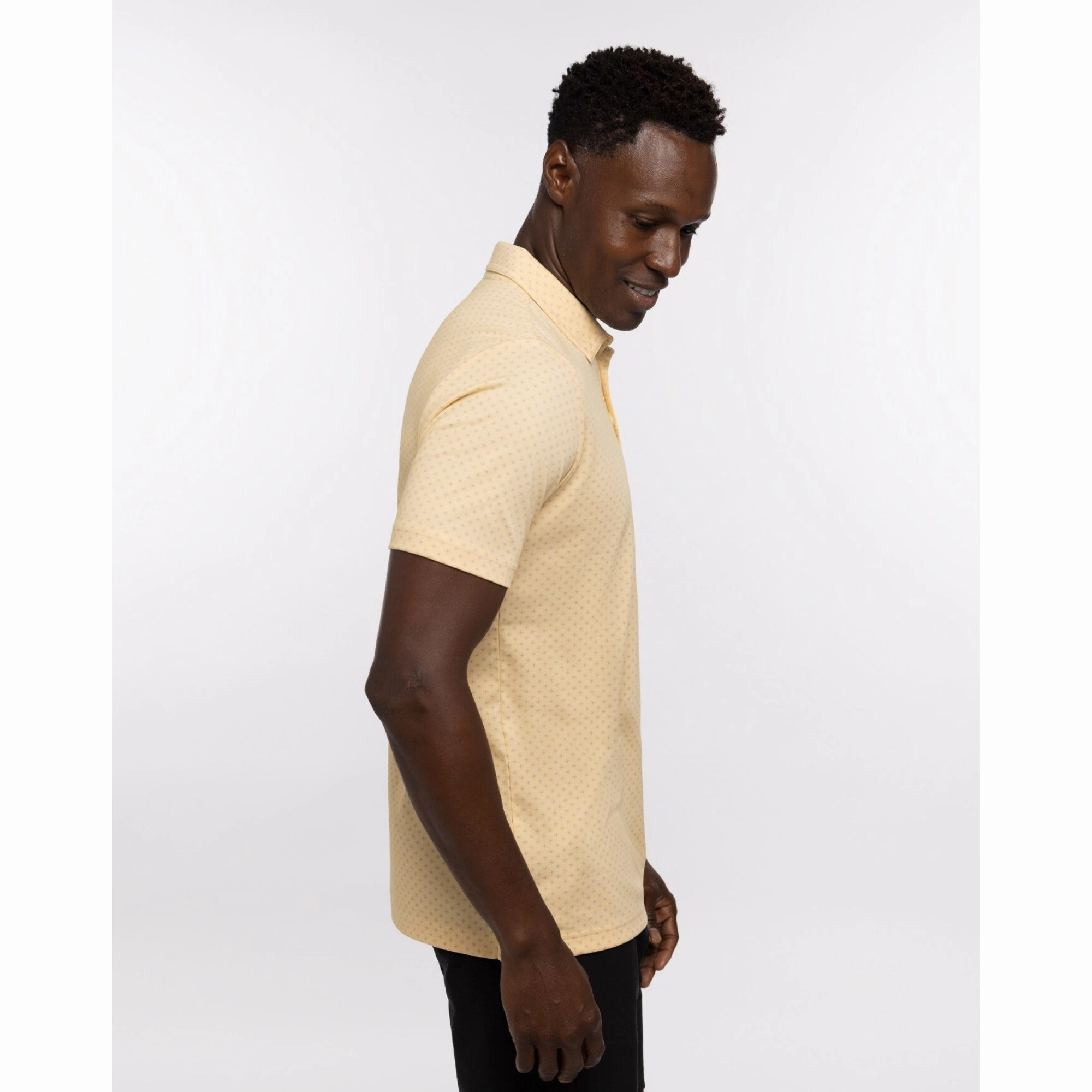 TRAVIS MATHEW MENS BAMBOO CALM POLO - HEATHER GOLDEN CREAM Travis Mathew Men's Golf Apparel