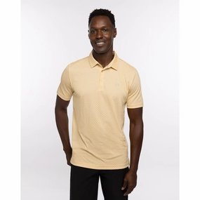 TRAVIS MATHEW MENS BAMBOO CALM POLO - HEATHER GOLDEN CREAM Travis Mathew men's golf apparel