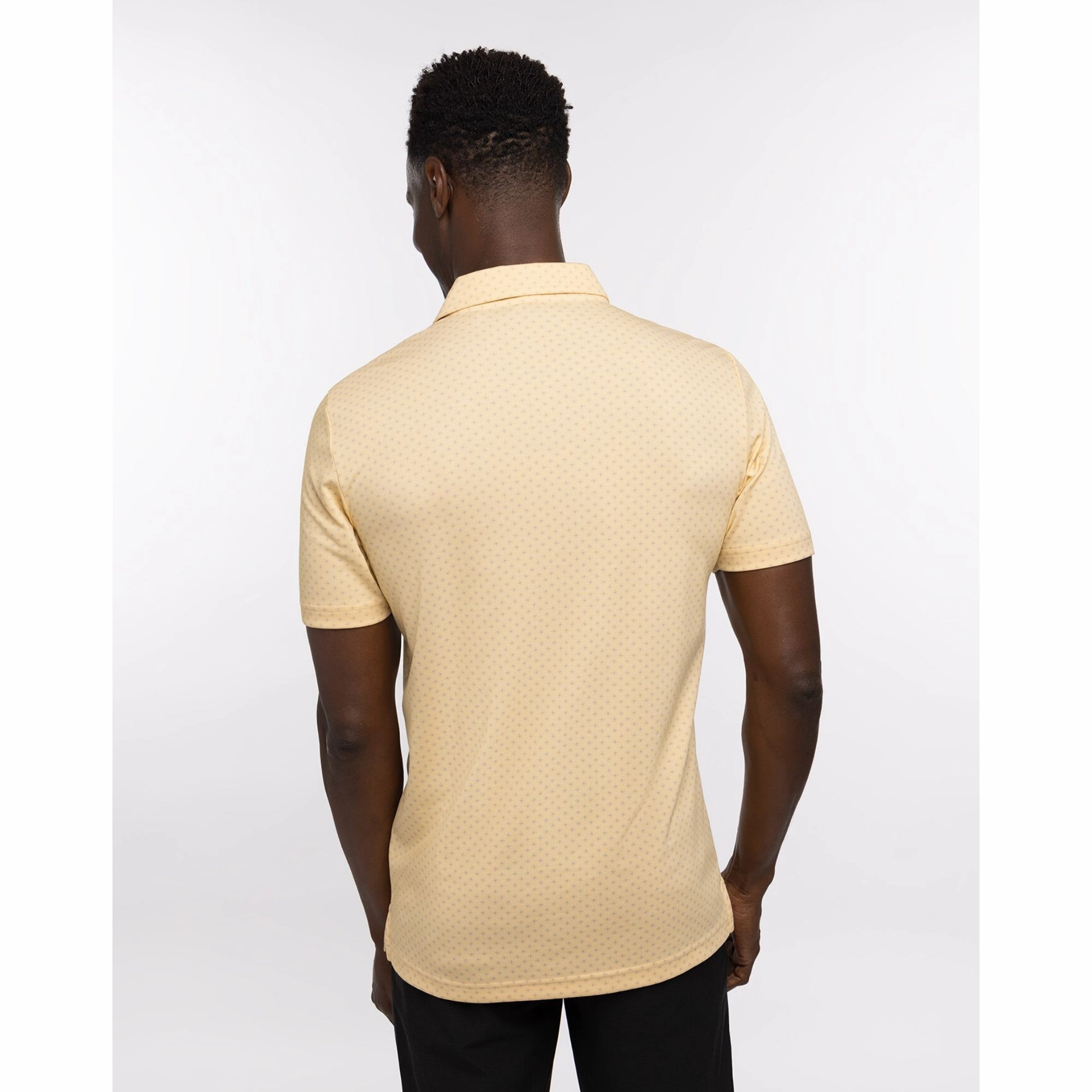 TRAVIS MATHEW MENS BAMBOO CALM POLO - HEATHER GOLDEN CREAM Travis Mathew Men's Golf Apparel