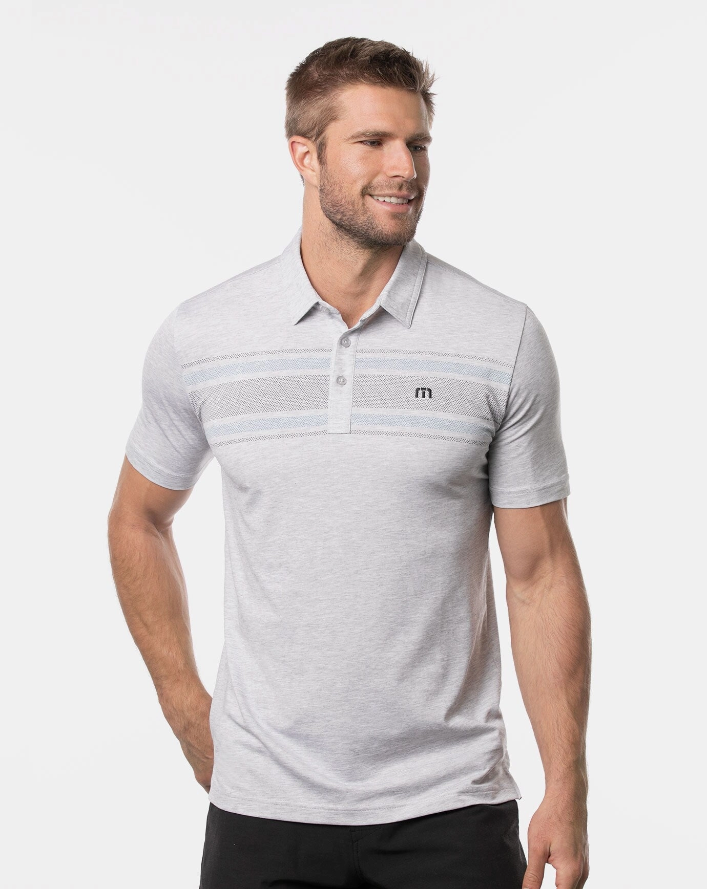 TRAVIS MATHEW MENS BANKROLL POLO - HEATHER LIGHT GREY Travis Mathew men's golf apparel