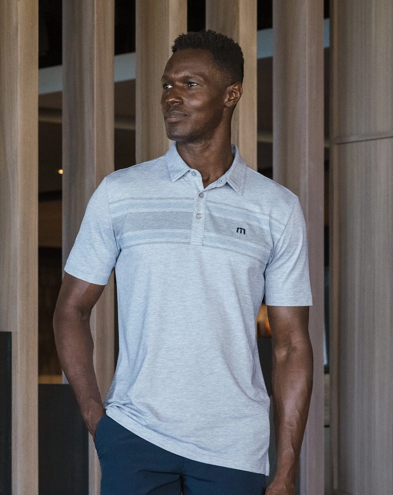 TRAVIS MATHEW MENS BANKROLL POLO - HEATHER LIGHT GREY Travis Mathew Men's Golf Apparel