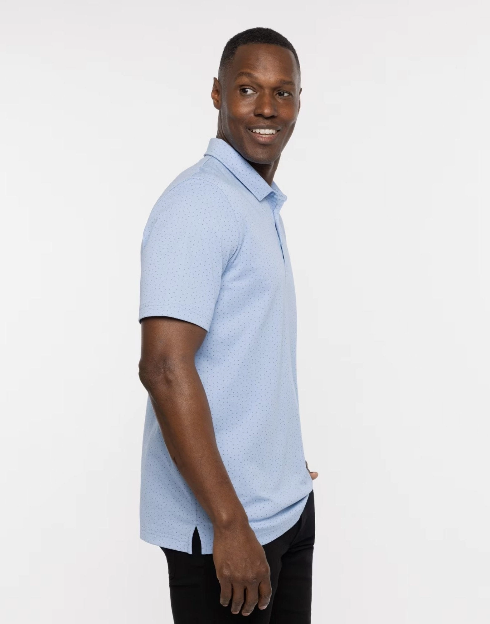TRAVIS MATHEW MENS CARNAVAL POLO - HEATHER BEL AIR BLUE Travis Mathew Men's Golf Apparel
