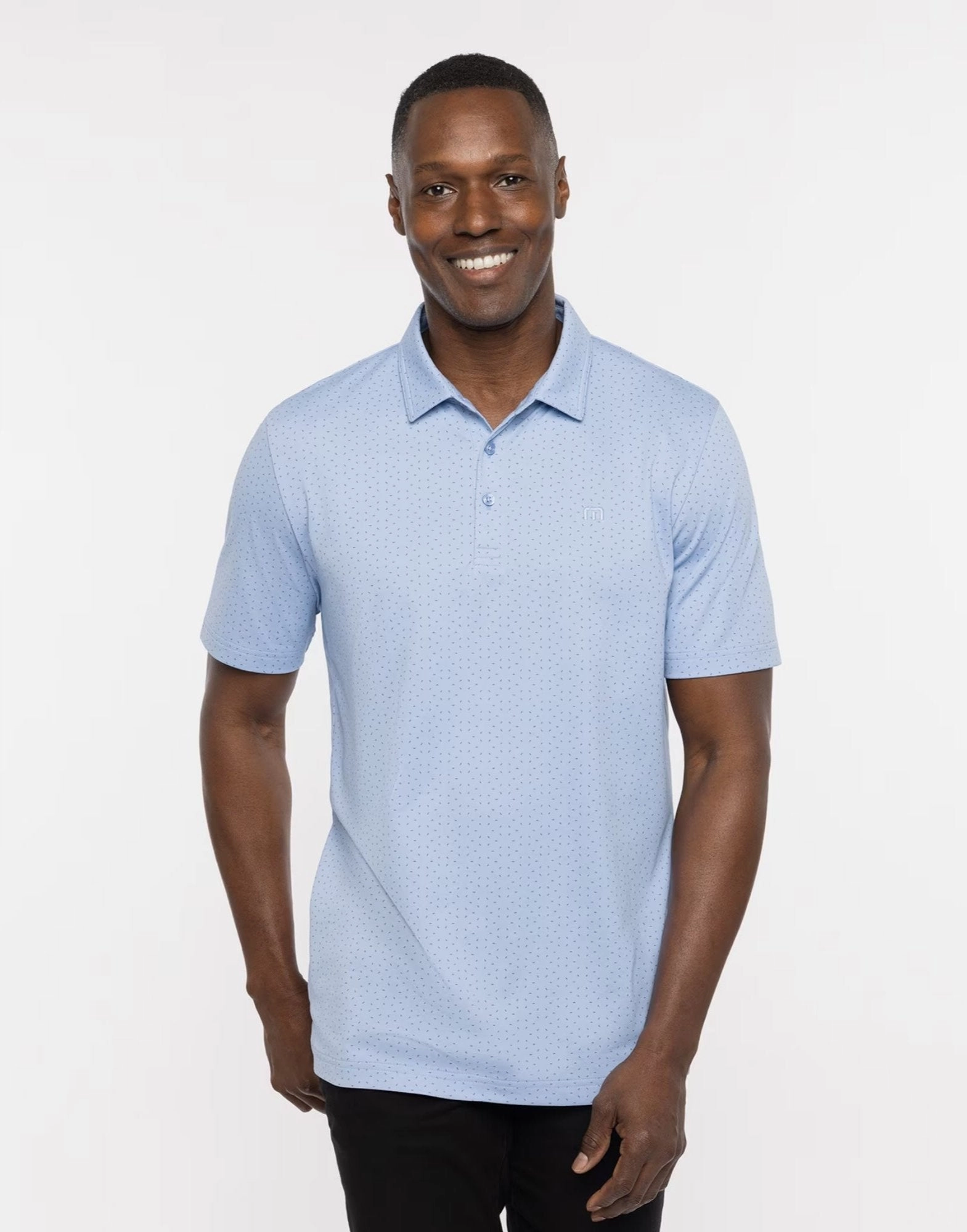 TRAVIS MATHEW MENS CARNAVAL POLO - HEATHER BEL AIR BLUE Travis Mathew men's golf apparel