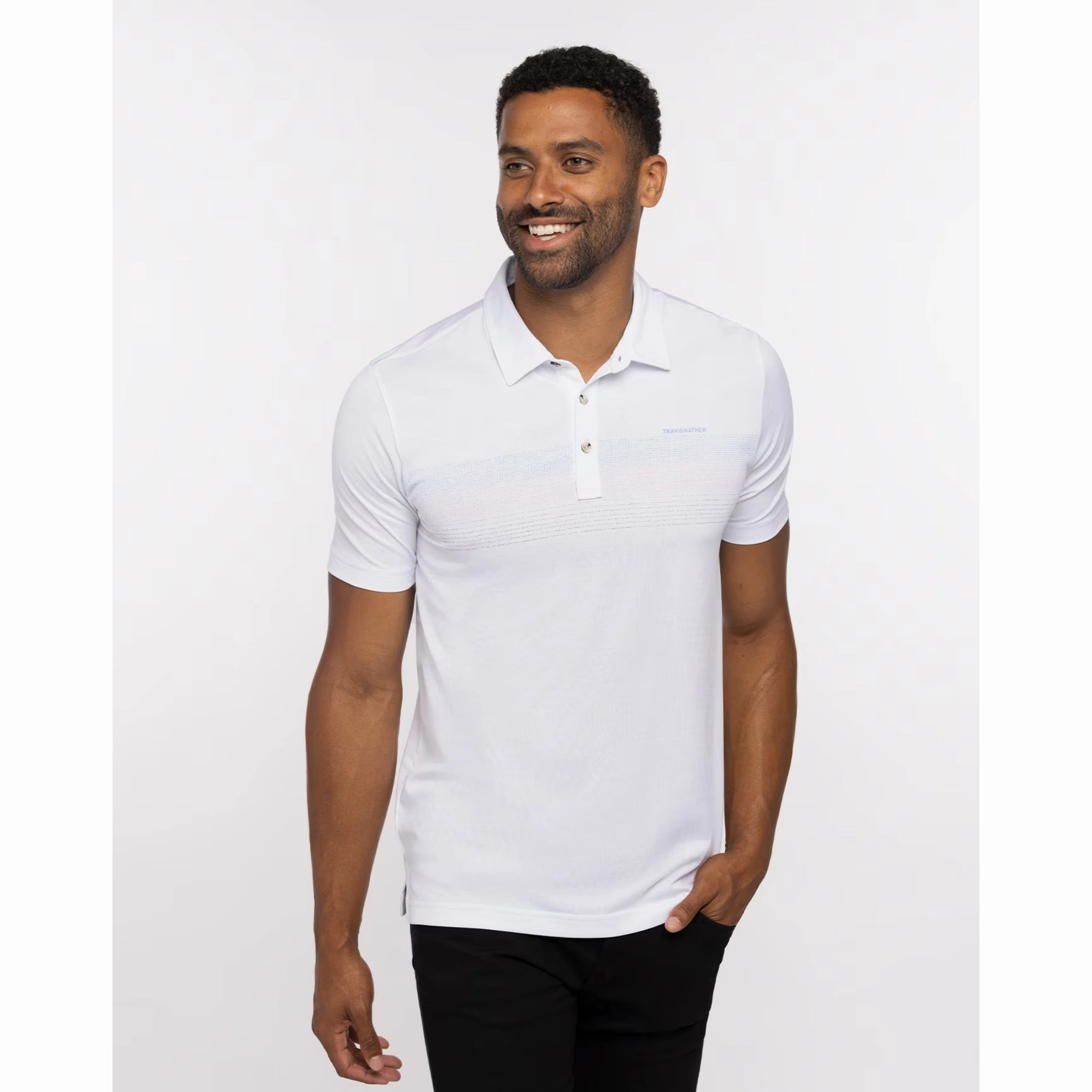 TRAVIS MATHEW MENS GULF SIDE POLO - WHITE Travis Mathew men's golf apparel