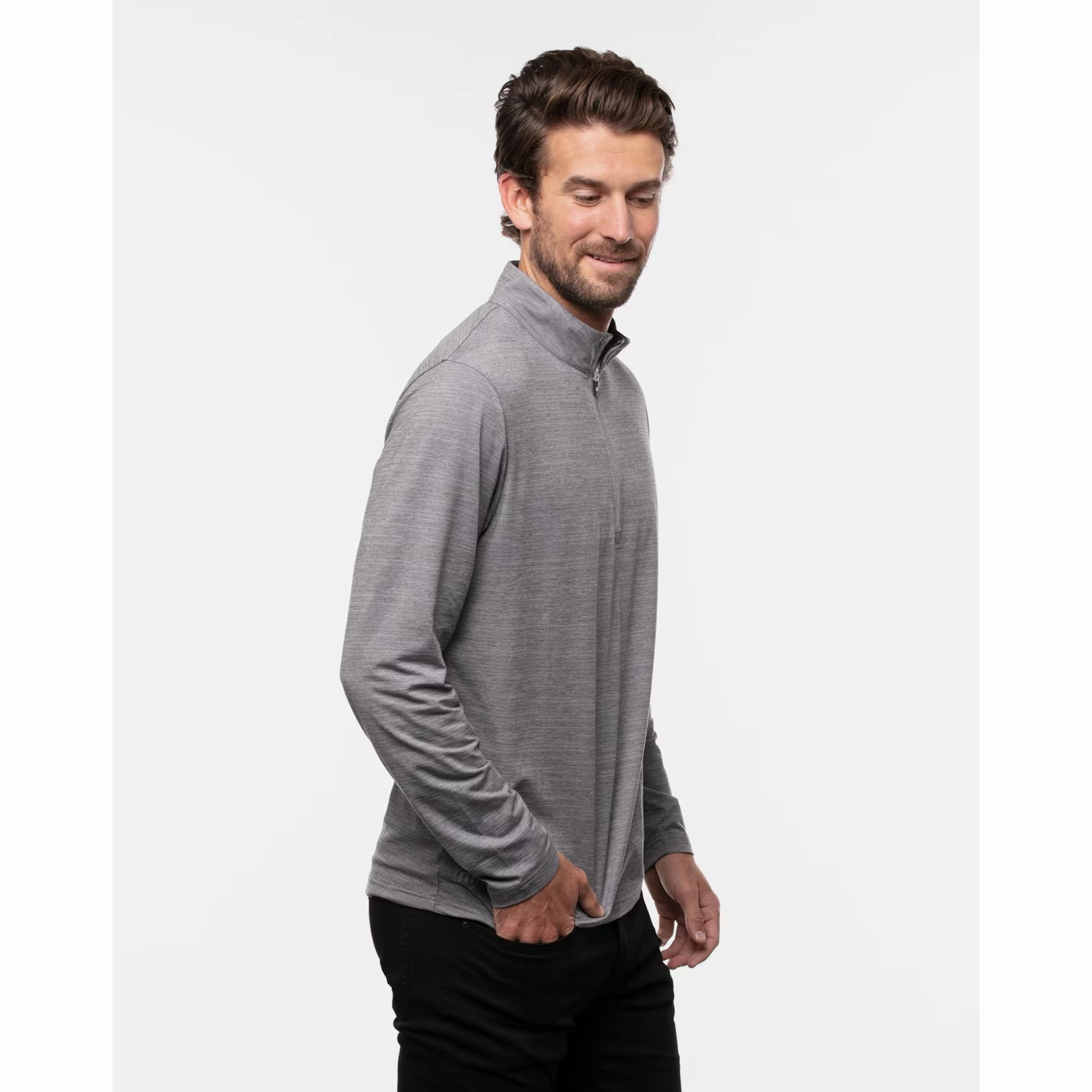 TRAVIS MATHEW MENS HAVASU 2.0 QUARTER ZIP PULLOVER - SLEET/QUIET SHADE Travis Mathew Men's Golf Apparel