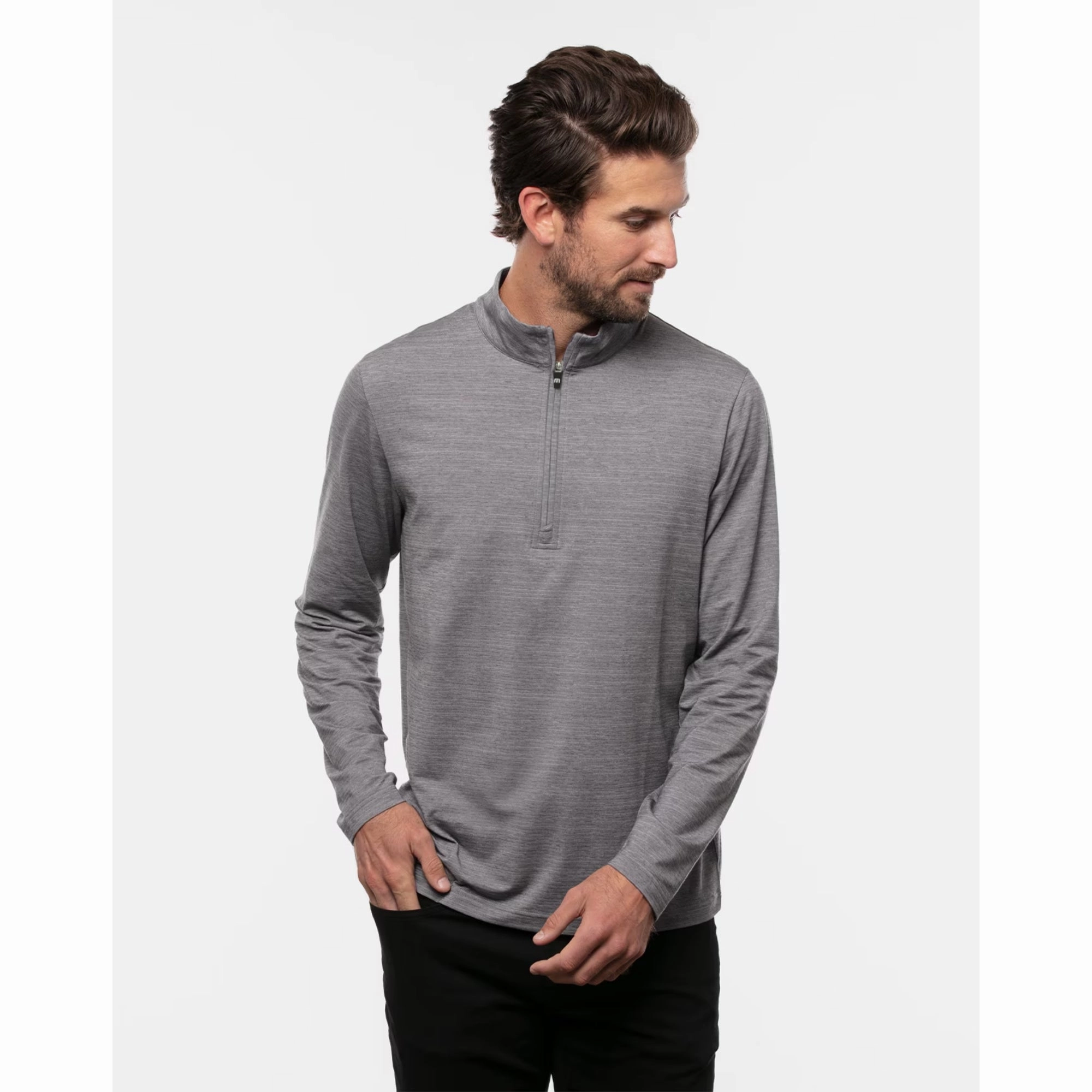 TRAVIS MATHEW MENS HAVASU 2.0 QUARTER ZIP PULLOVER - SLEET/QUIET SHADE Travis Mathew men's golf apparel
