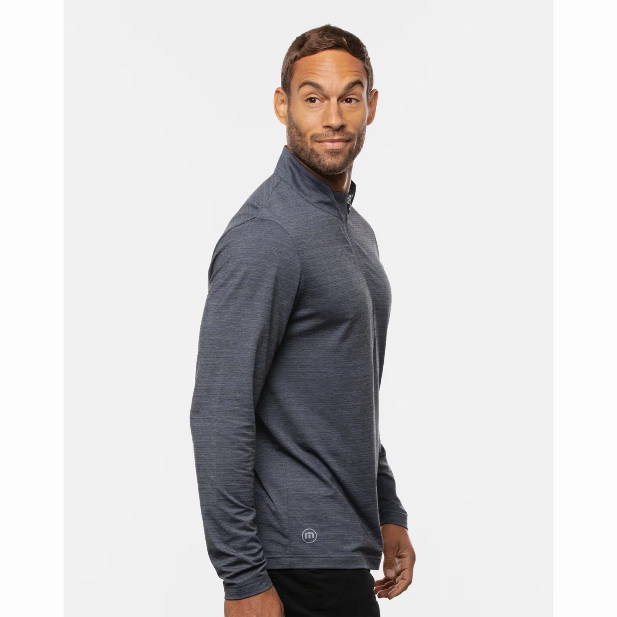 TRAVIS MATHEW MENS HAVASU 2.0 QUARTER ZIP PULLOVER - VINTAGE INDIGO/BLACK Travis Mathew Men's Golf Apparel