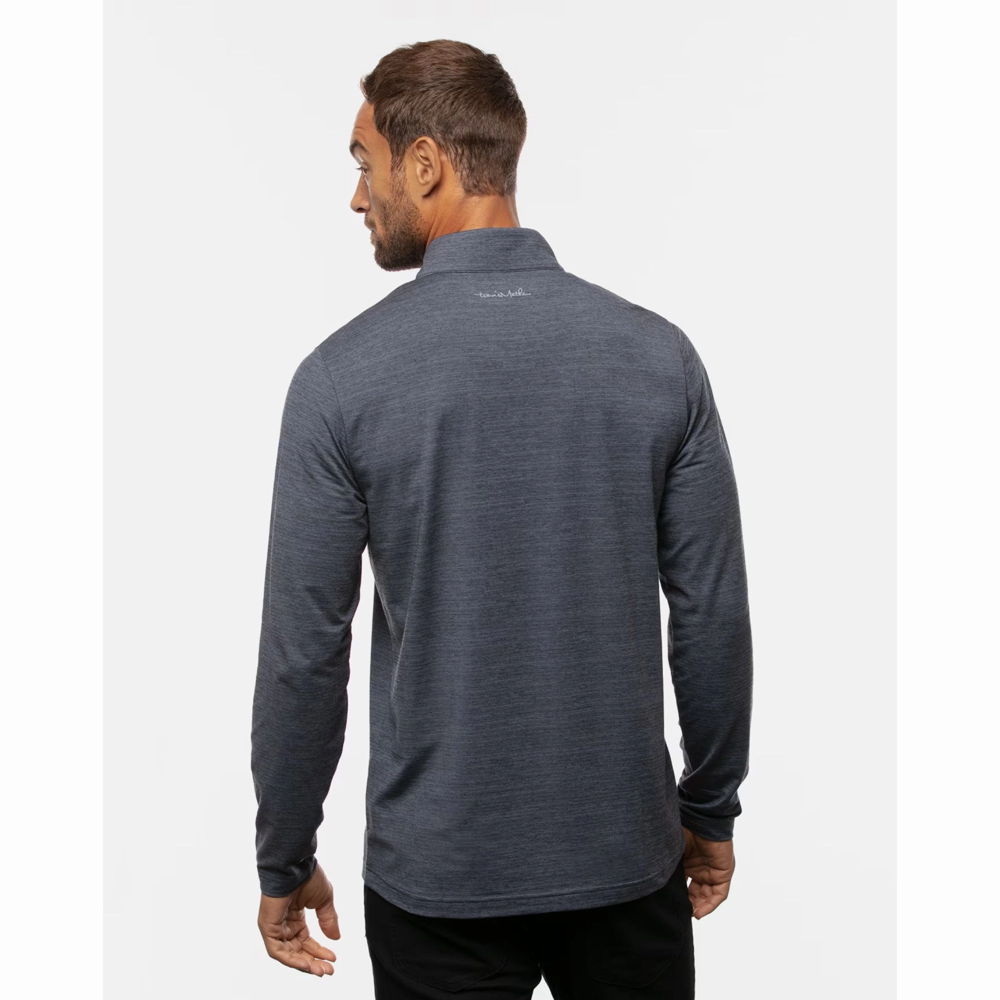 TRAVIS MATHEW MENS HAVASU 2.0 QUARTER ZIP PULLOVER - VINTAGE INDIGO/BLACK Travis Mathew Men's Golf Apparel