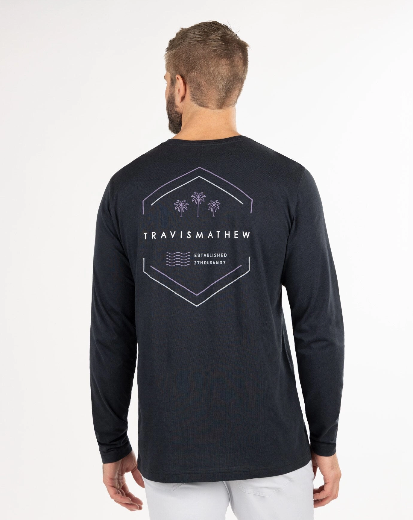 TRAVIS MATHEW MENS HIT THE TRAIL T-SHIRT LONG SLEEVE - BLACK Travis Mathew Men's Golf Apparel