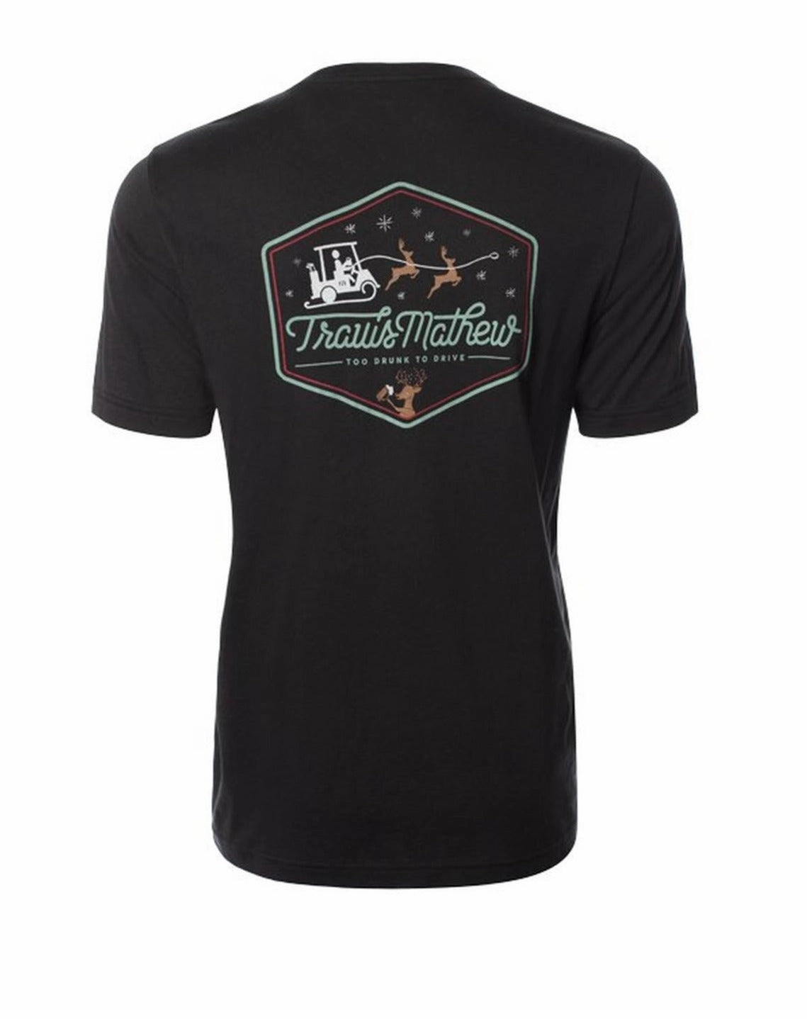 TRAVIS MATHEW MENS KIING RUDOLPH HOLIDAY T-SHIRT - BLACK Travis Mathew Men's Golf Apparel