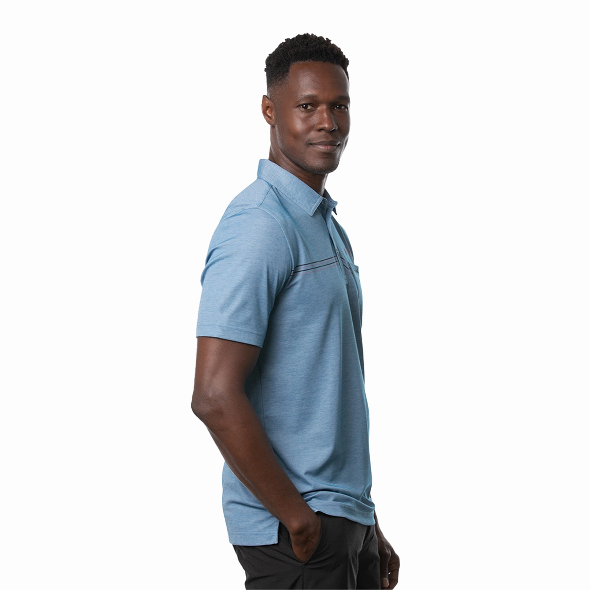 TRAVIS MATHEW MENS MAX BET POLO - HEATHER BLUE SAPPHIRE Travis Mathew Men's Golf Apparel