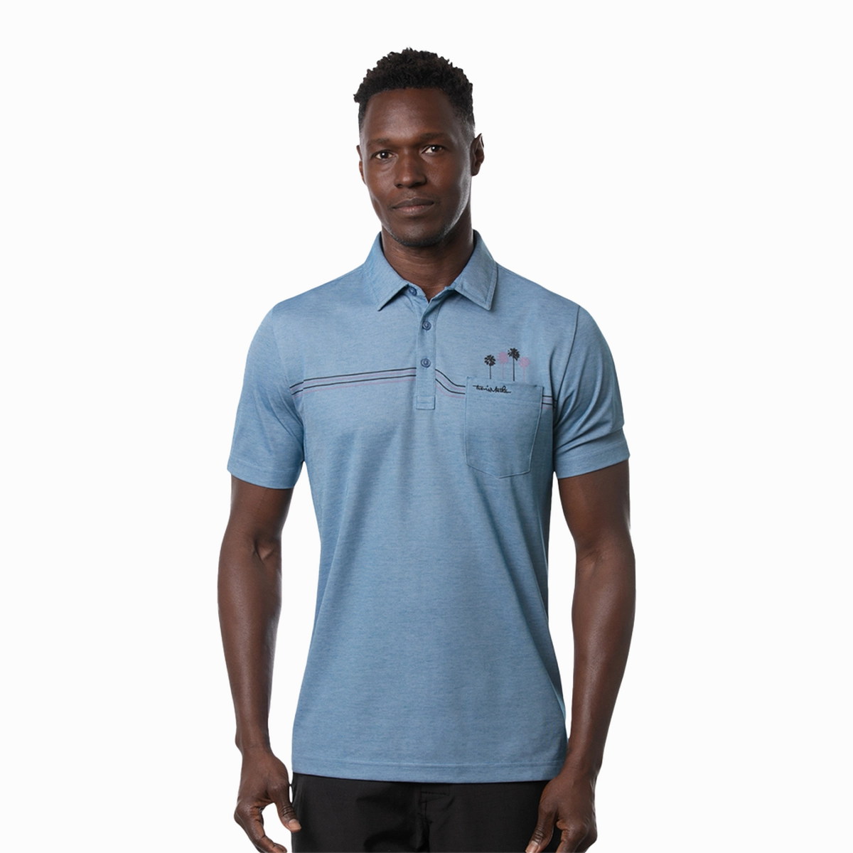 TRAVIS MATHEW MENS MAX BET POLO - HEATHER BLUE SAPPHIRE Travis Mathew men's golf apparel