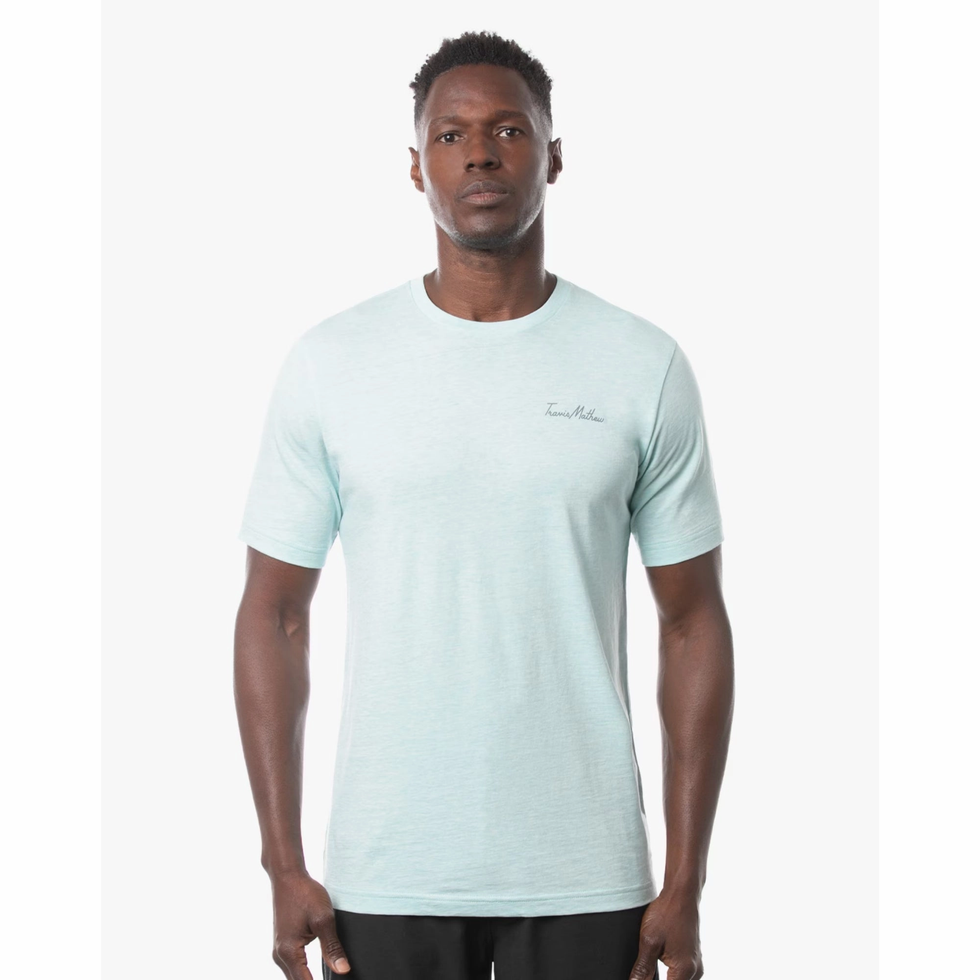 TRAVIS MATHEW MENS SHOT GLASS T-SHIRT - HEATHER PETIT FOUR Travis Mathew men's golf apparel