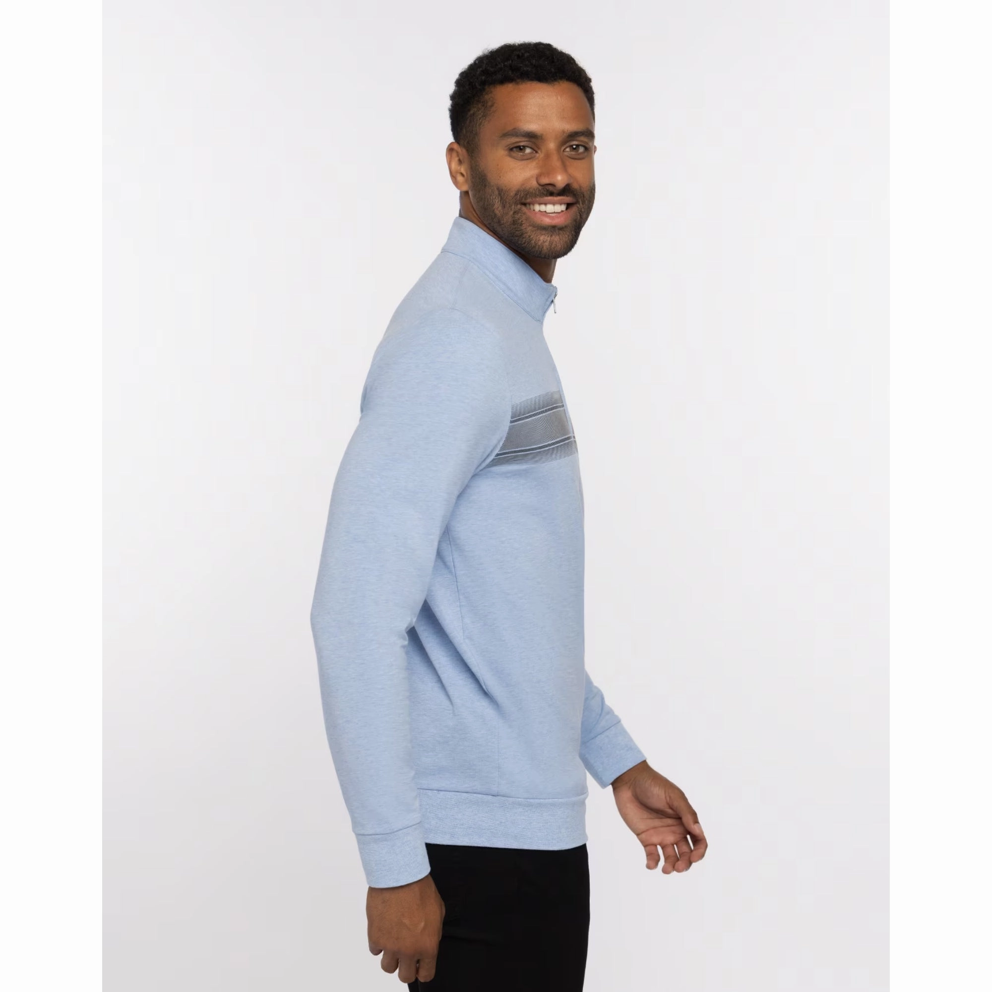 TRAVIS MATHEW MENS TEQUILA SOUR PULLOVER - HEATHER BEL AIR BLUE Travis Mathew Men's Golf Apparel