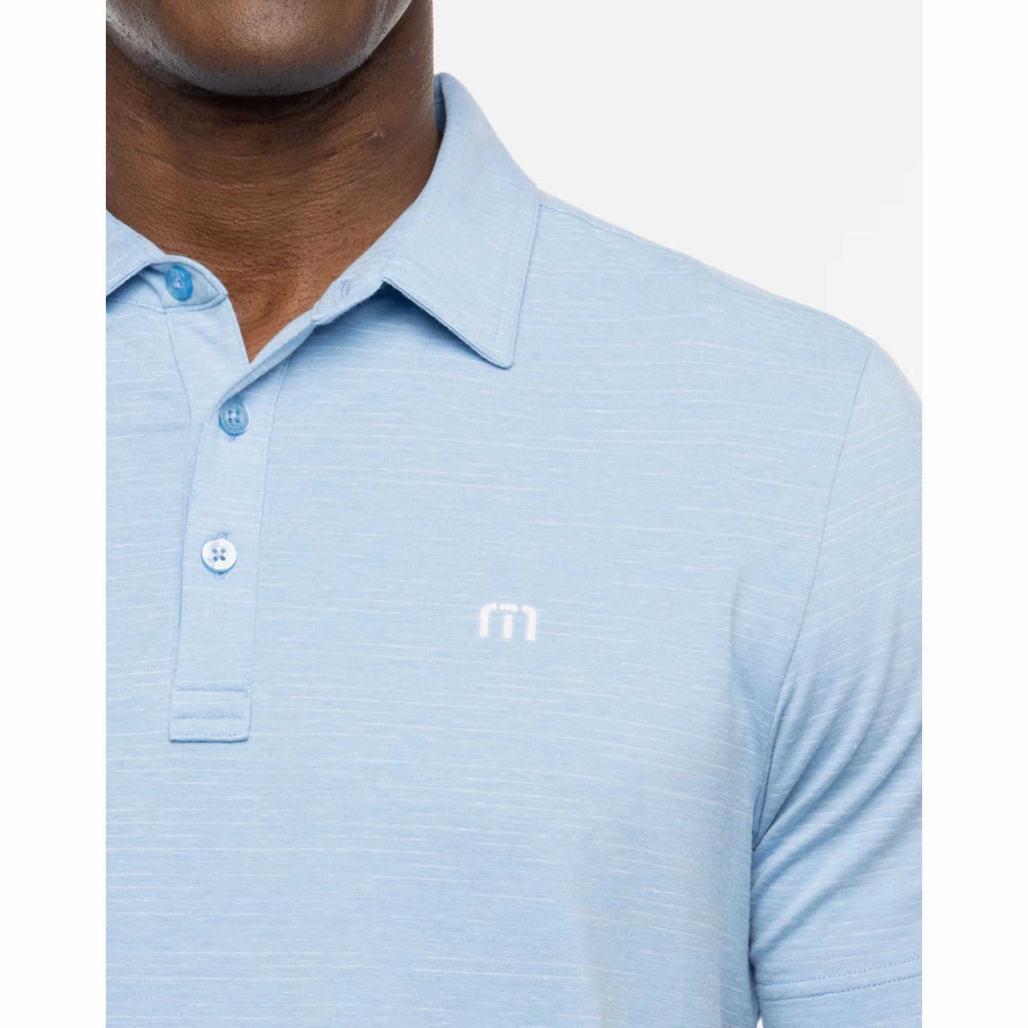 TRAVIS MATHEW MENS THE HEATER POLO - HEATHER HERITAGE BLUE Travis Mathew Men's Golf Apparel