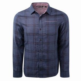 TRAVIS MATHEW MENS Third Person Button-Up Long Sleeve Shirt - MOOD INDIGO Travis Mathew men's golf apparel