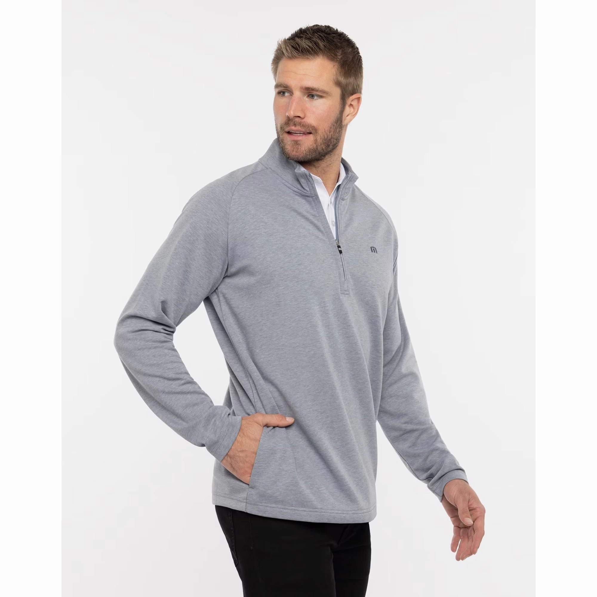 TRAVIS MATHEW MENS UPGRADED PULLOVER - HEATHER GREY Travis Mathew Men's Golf Apparel