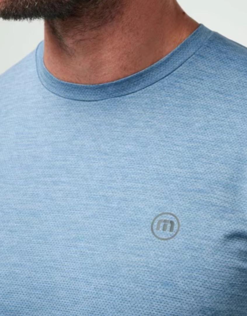 TRAVIS MATHEW SCENIC VISTA ACTIVE T-SHIRT - HEATHER COPEN BLUE Travis Mathew Men's Golf Apparel