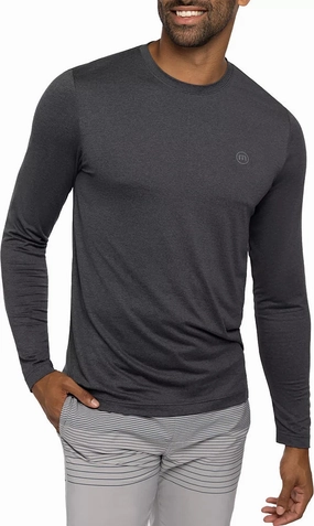 TRAVIS MATHEW TAKE THE CREDIT LONG SLEEVE SHIRT - HEATHER DARK GREY Travis Mathew men's golf apparel