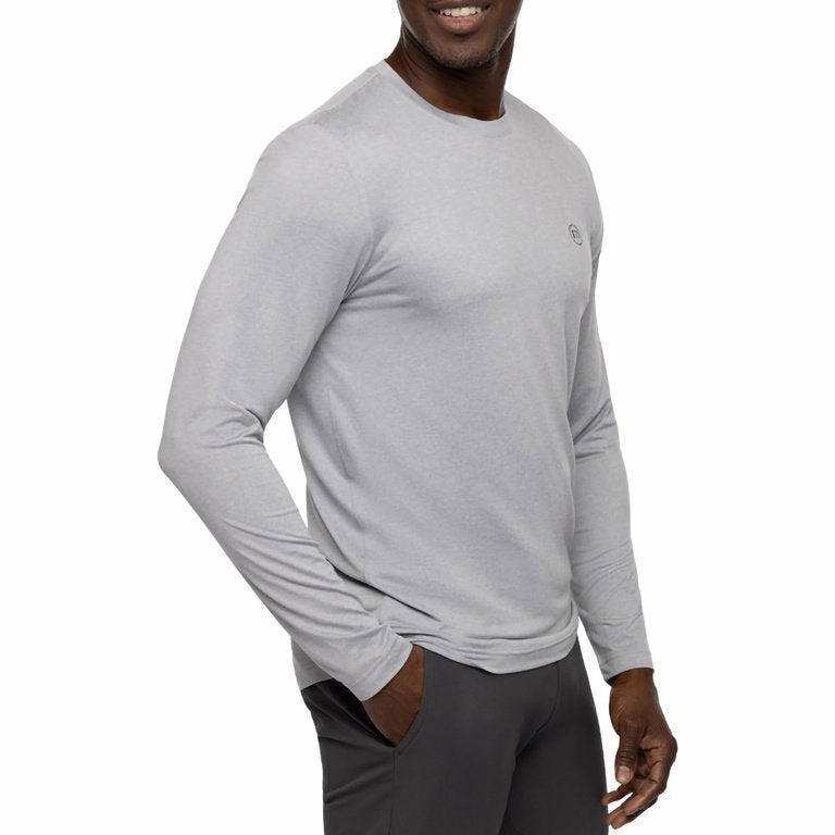 TRAVIS MATHEW TAKE THE CREDIT LONG SLEEVE SHIRT - HEATHER LIGHT GREY Travis Mathew men's golf apparel