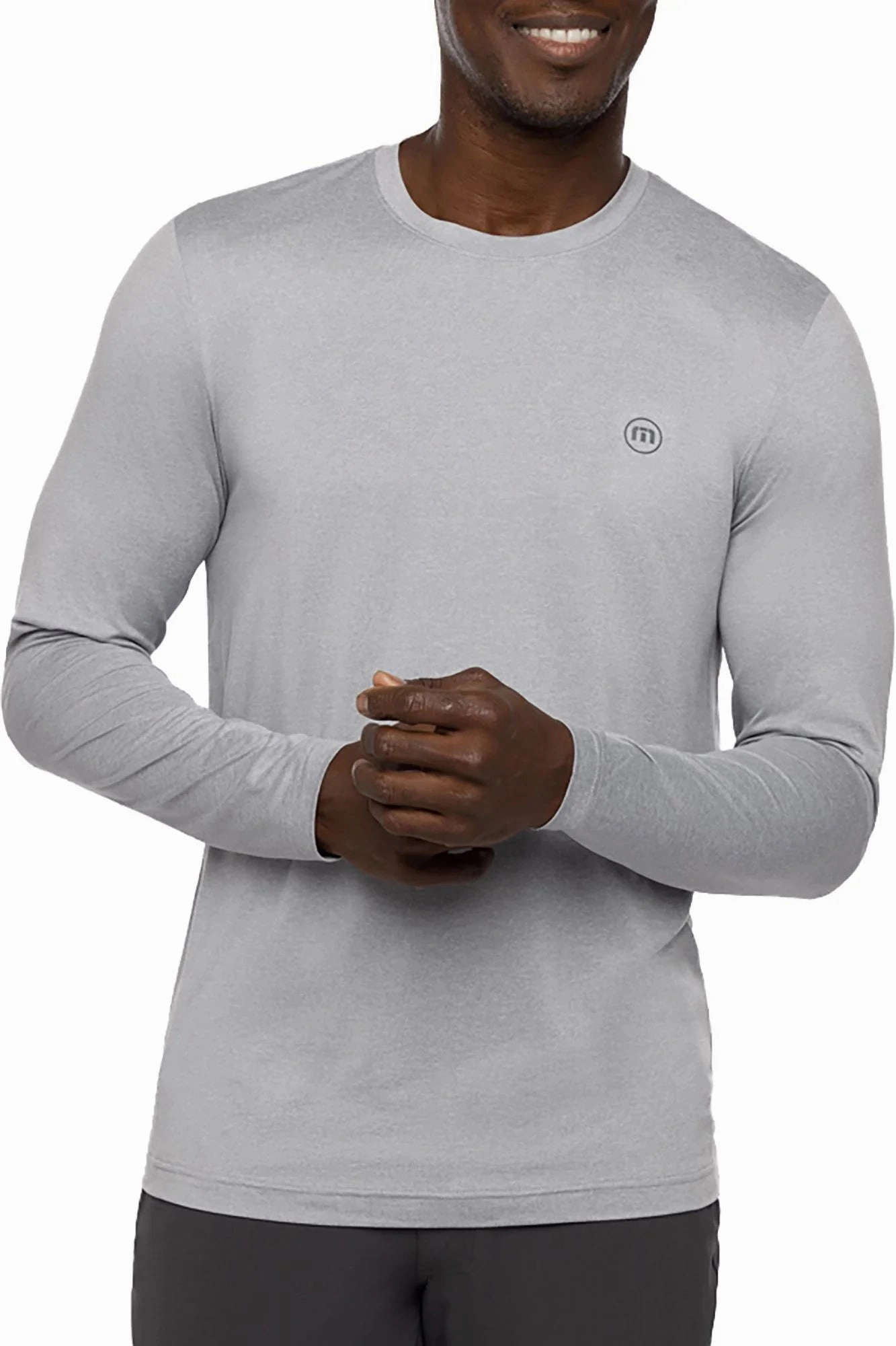 TRAVIS MATHEW TAKE THE CREDIT LONG SLEEVE SHIRT - HEATHER LIGHT GREY Travis Mathew Men's Golf Apparel