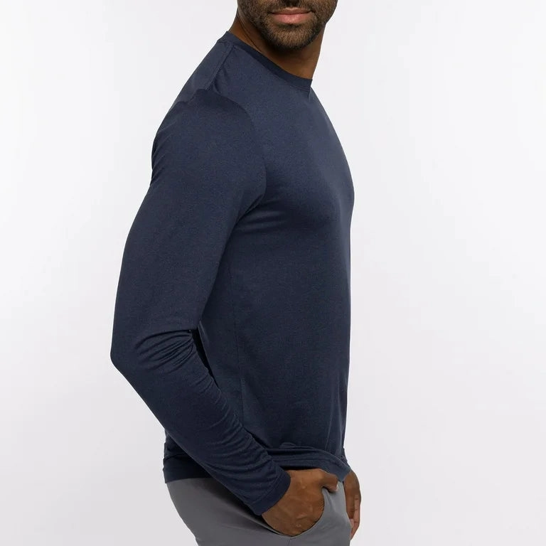 TRAVIS MATHEW TAKE THE CREDIT LONG SLEEVE SHIRT - HEATHER NAVY Travis Mathew Men's Golf Apparel