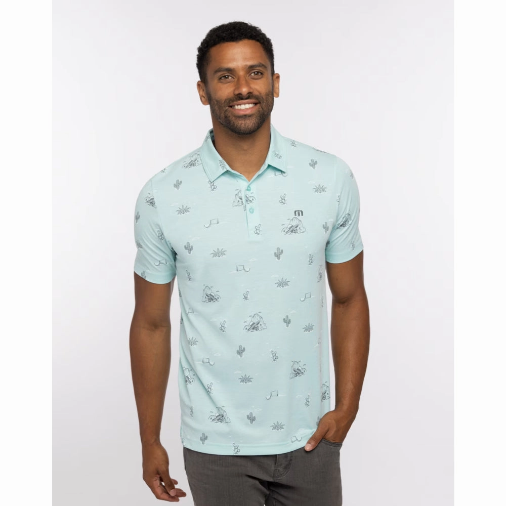 TRAVISMATHEW ALL THE TACOS  POLO - HEATHER TURQUOISE Travis Mathew men's golf apparel
