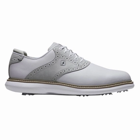 Shoes On Plain Background True Comfort FootJoy FJ Traditions Golf Shoes White/Gray/Tan - 24 Men Travel Ready Sneakers