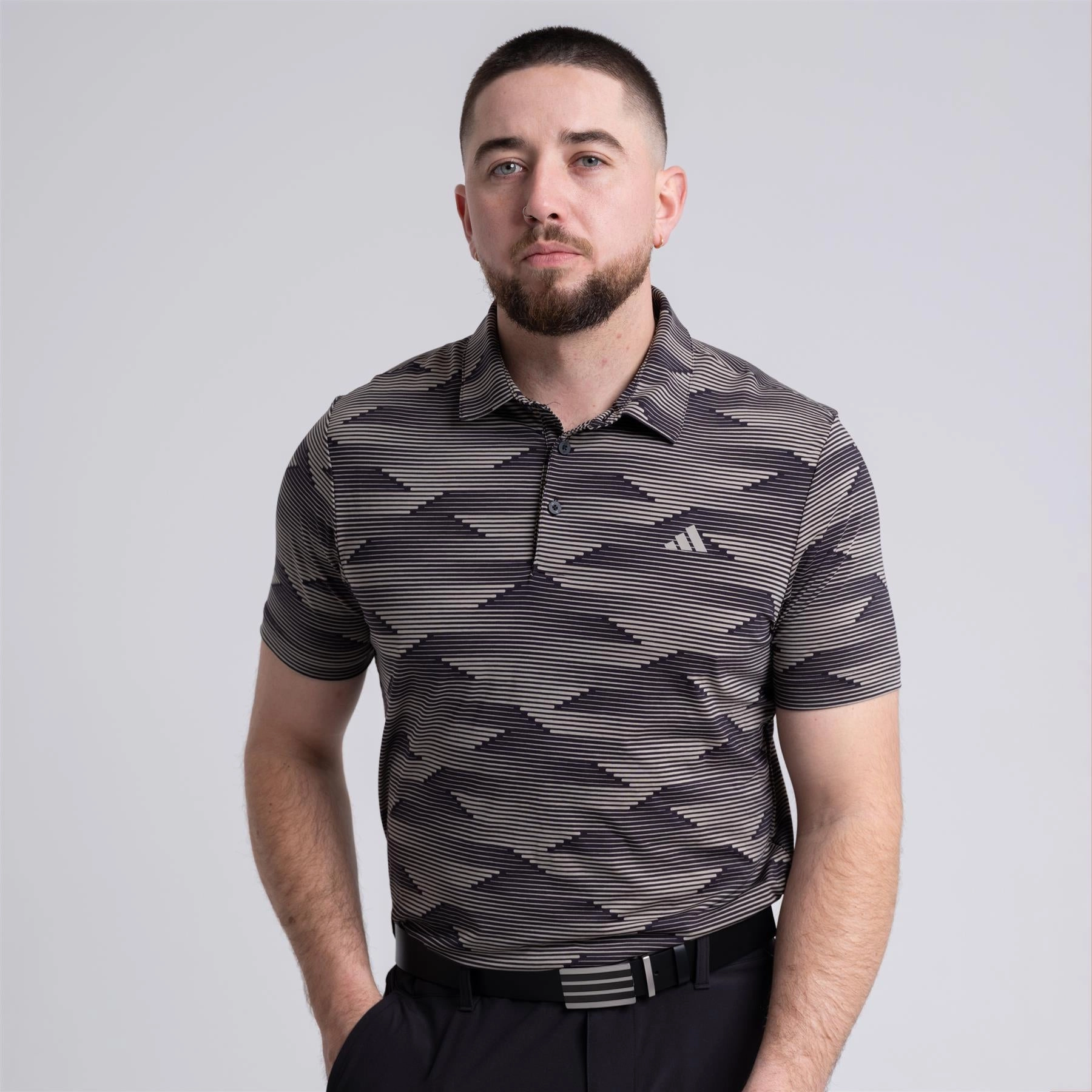 Ultimate365 Speed Stripe Polo Black/Beige Adidas men's athletic apparel