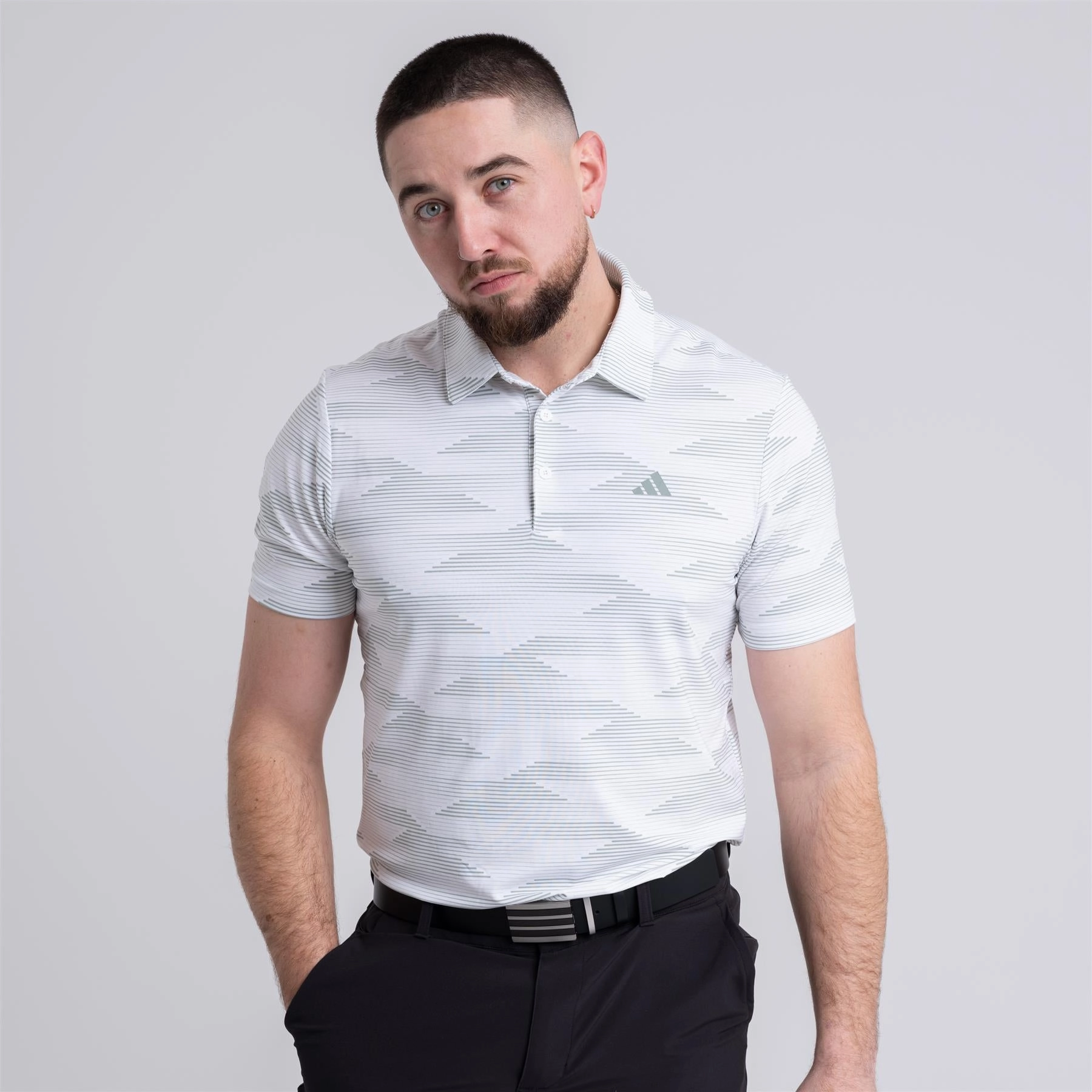 Ultimate365 Speed Stripe Polo White/Silver Green Adidas men's athletic apparel