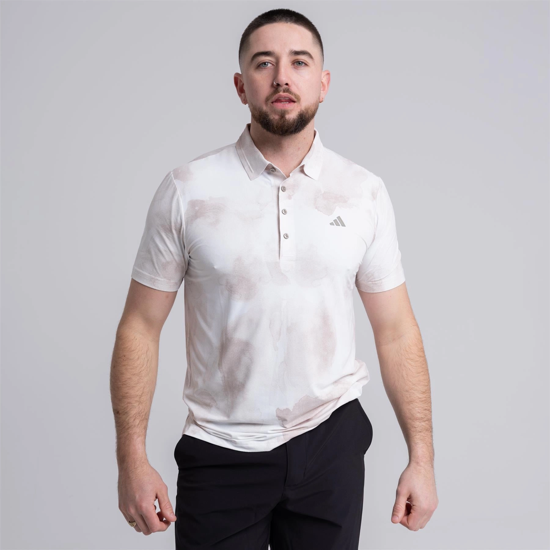 Ultimate365 Tour Printed Polo Beige/White Adidas men's athletic apparel