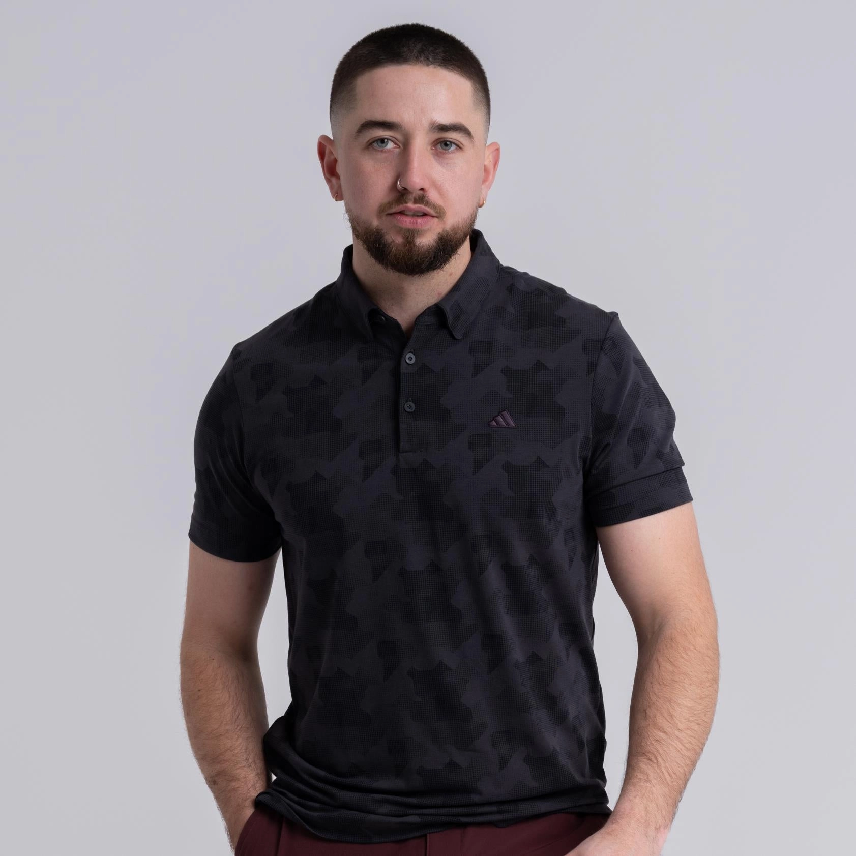 Ultimate365 Tour Printed Polo Black/Grey Adidas men's athletic apparel