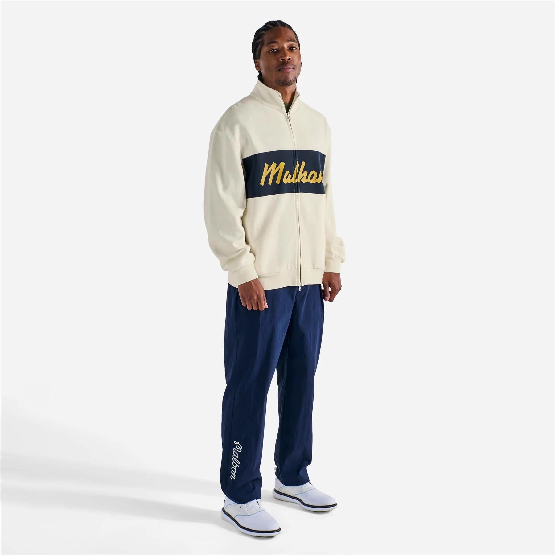 University Double Zip Mid Layer Cream Malbon Men's Golf Lifestyle Wear