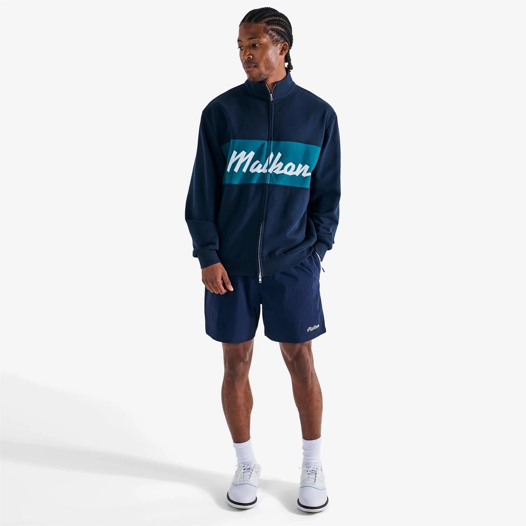 University Double Zip Mid Layer Navy Malbon Men's Golf Lifestyle Wear