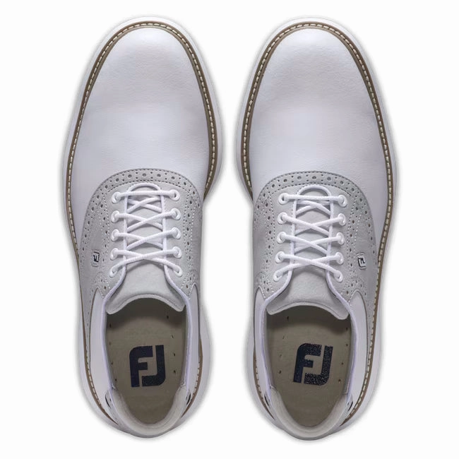 FootJoy Men's Traditions Golf Shoe - 57957 White/Grey/Tan Elastic Gore Shoes, Running-Inspired Shoes