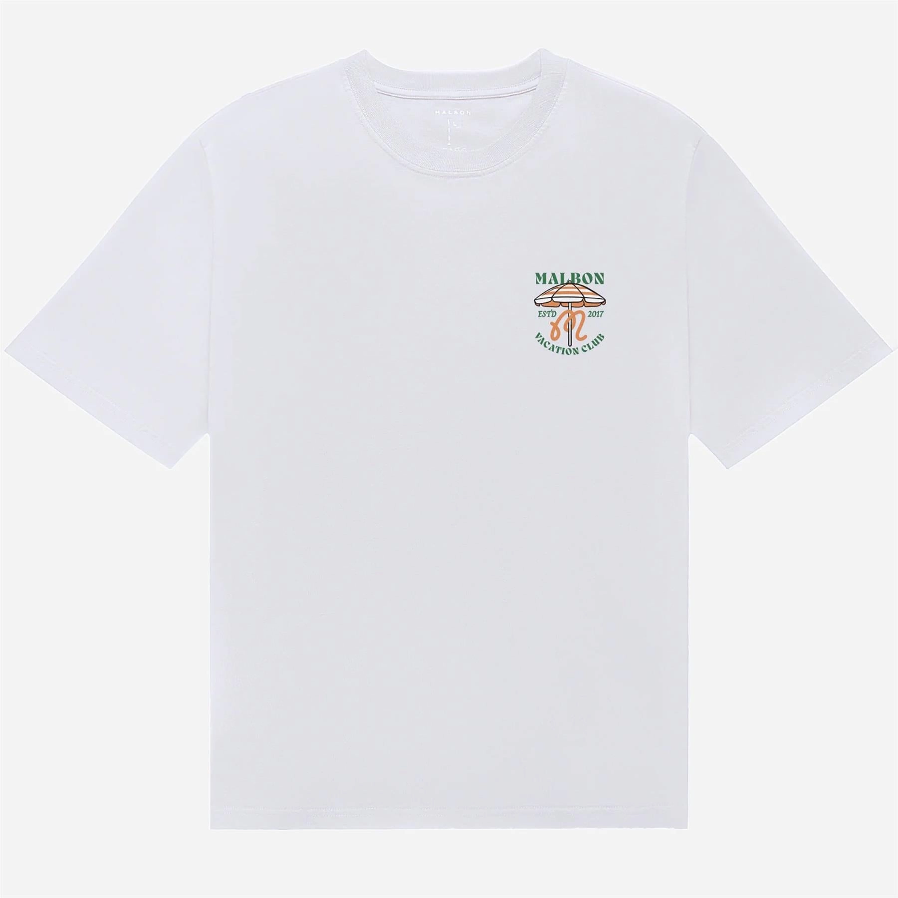 Vacation Club T-Shirt White Malbon Men's Golf Lifestyle Wear
