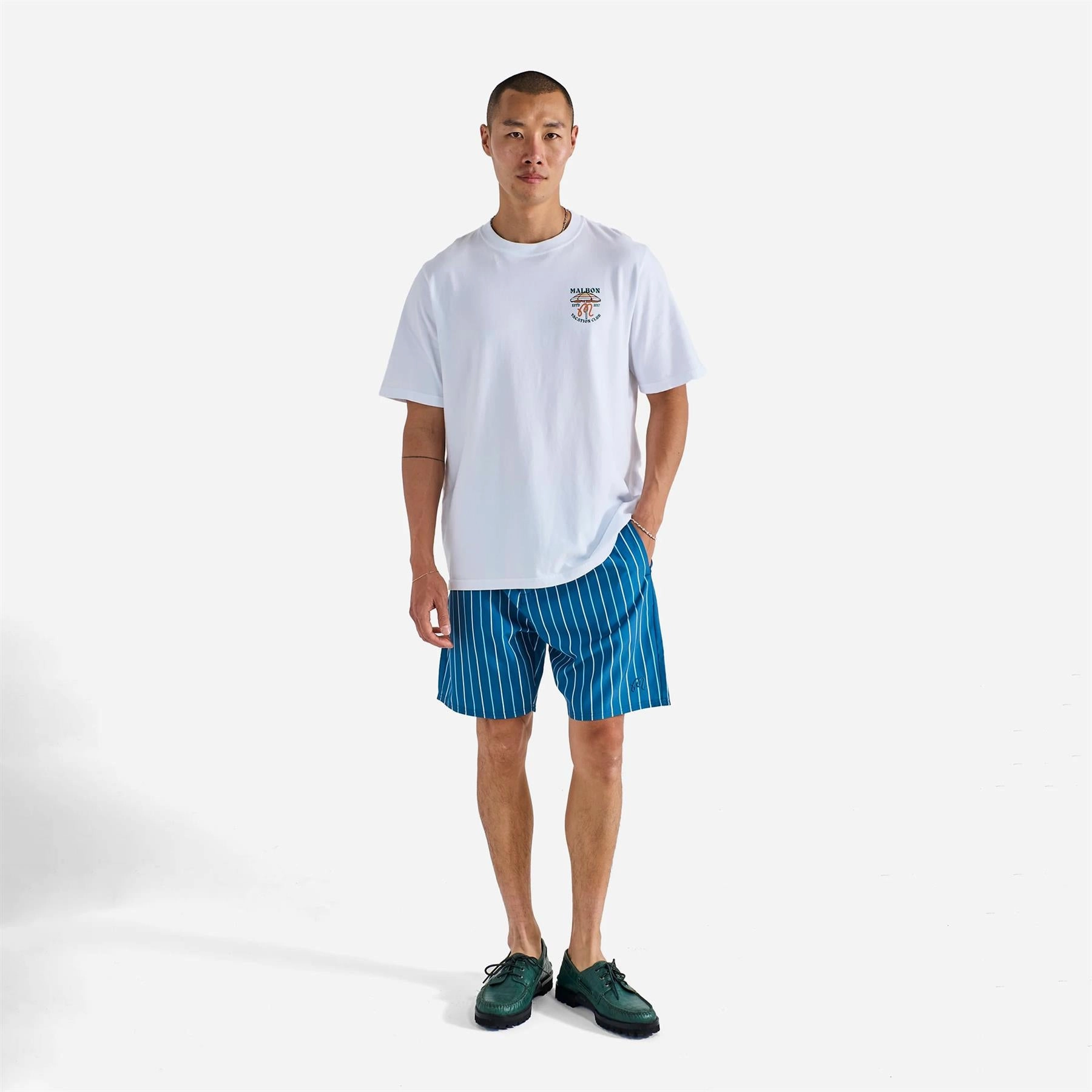 Vacation Club T-Shirt White Malbon Men's Golf Lifestyle Wear