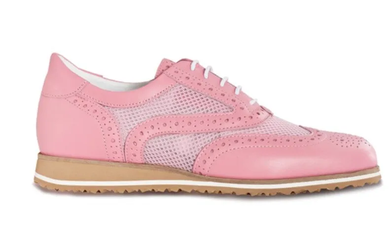 Walter Genuin Brogue Net Golf Shoe in Pink women's classic golf shoes