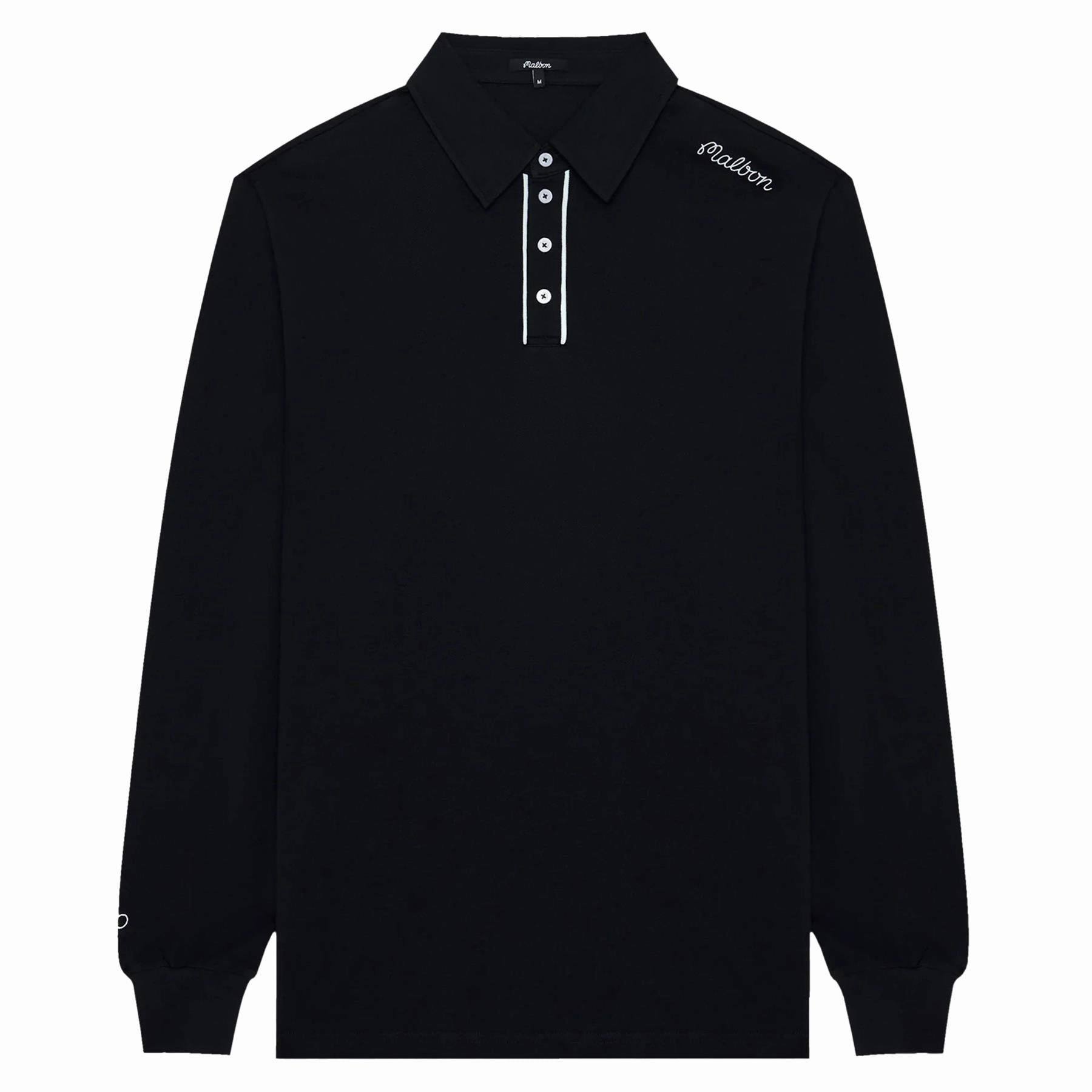 x Jesper Parnevik LS Cotton Pique Polo Black Malbon mens golf lifestyle wear