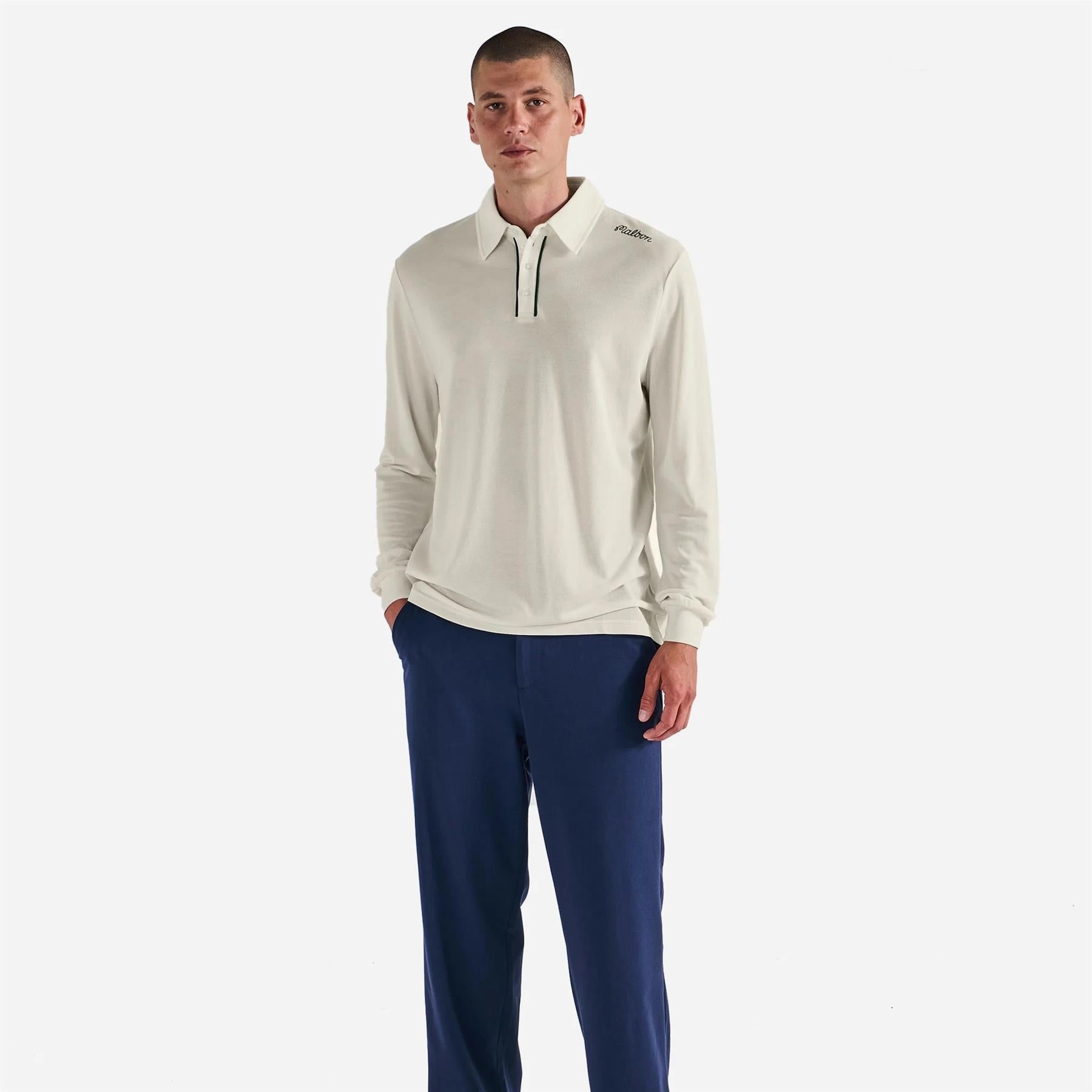 x Jesper Parnevik LS Cotton Pique Polo Cream Malbon Men's Golf Lifestyle Wear